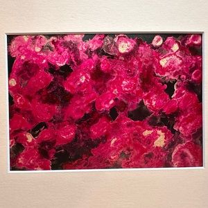 Hand crafted original abstract magenta and gold alcohol ink wall decor painting